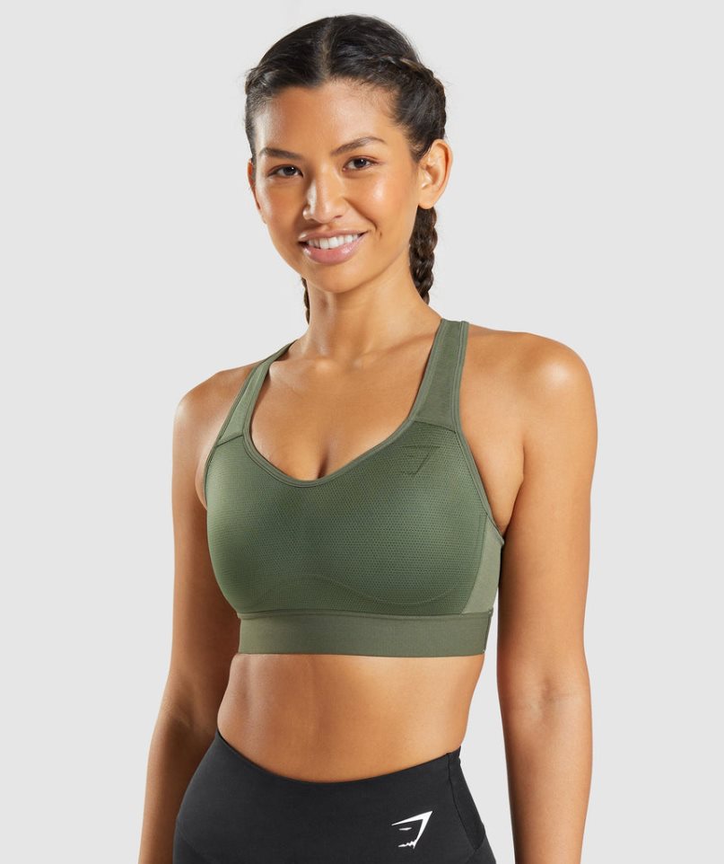 Staniki Sportowe Gymshark Lekkie High Support Damskie Oliwkowe | PL 973EYQ